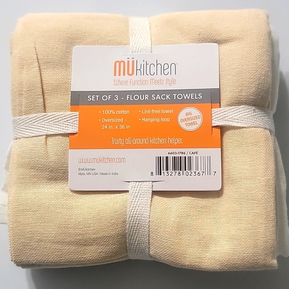 MuKitchen Flour Sack Towels Set - Brown, White, Cream - Picture 2 of 3